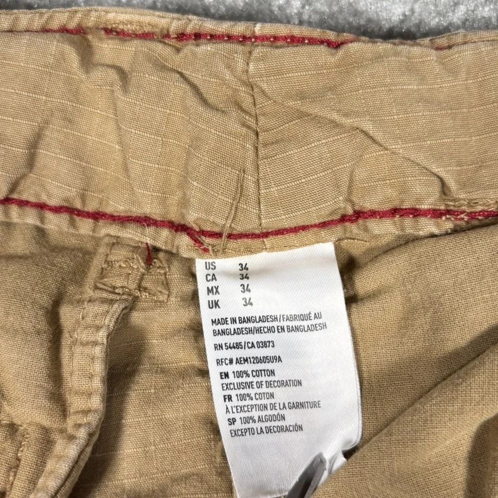 American Eagle Cargo Shorts Mens 34 Longboard Tan Canvas Ripstop Baggy Heavy Y2K